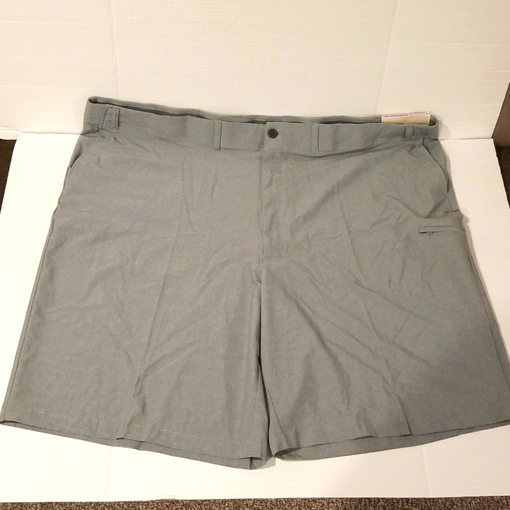 HAGGAR size 54 big & tall mens active casual flat front gray shorts zip pocket